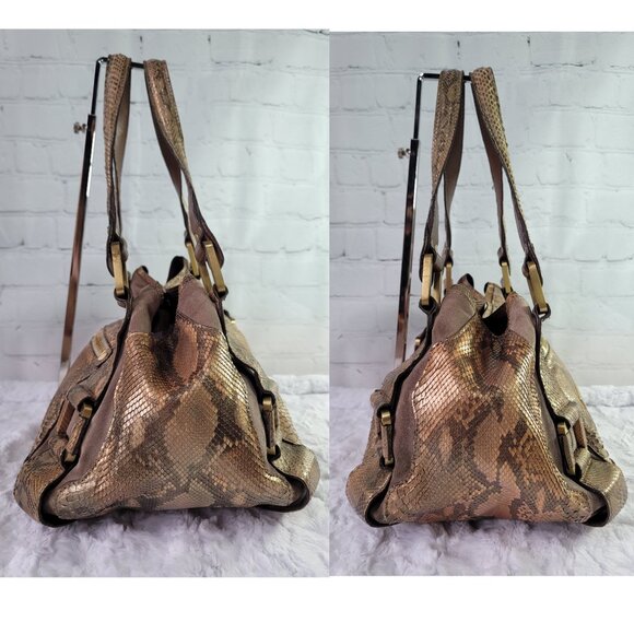 JIMMY CHOO Mahala Bowler Tote Gold Phyton Print Shoulder Bag - Picture 8 of 16